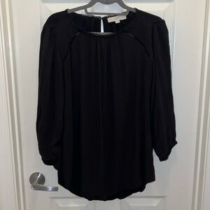 LOFT lightweight Boho style blouse. Black. Knit back. EUC! Size Large.